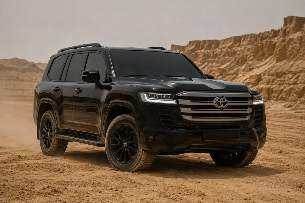 A black bullet proof Land Cruiser